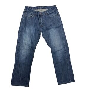 Men's Jeans 33x30 Straight Fit Medium Wash Casual Western Embroidery‎ Pockets